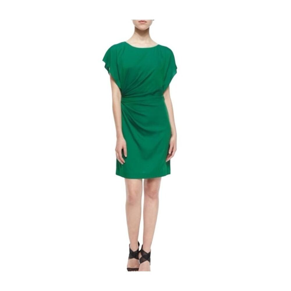 DVF Emerald Green Ruched Sheath Dress Silk Blend Cocktail Size 6
